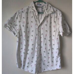 Denim & Flower Ricky Singh Men's L Casual Button-Down Pink Flamingo/Palm Tree